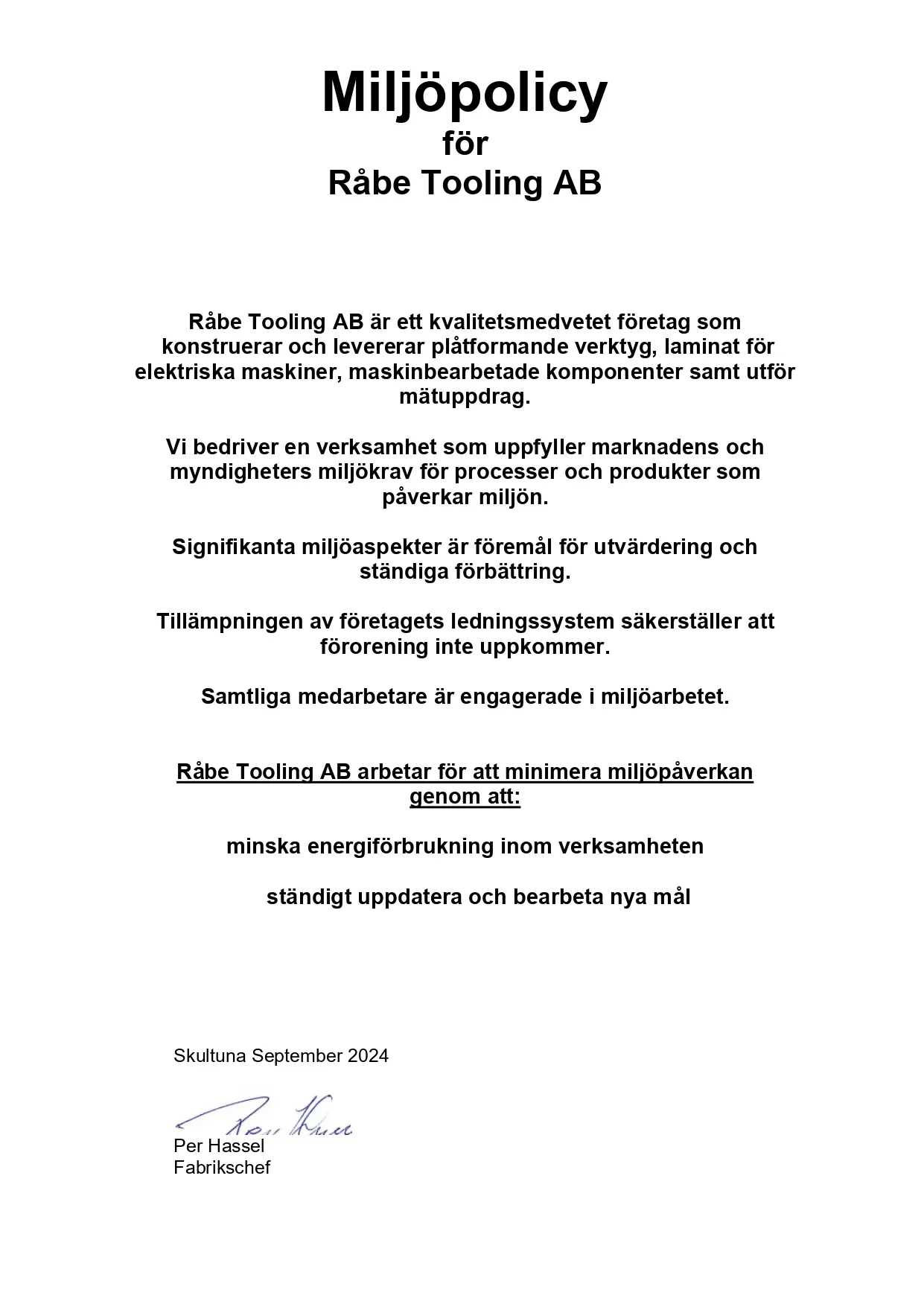 Råbe Tooling AB Miljöpolicy dokument